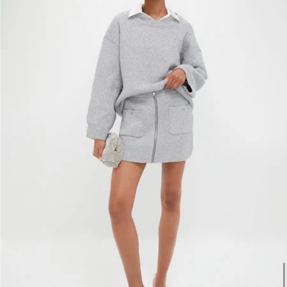 BNWT Brand New With Tags Ganni Silver Sparkle Knit Mini Skirt XL Extra Large
